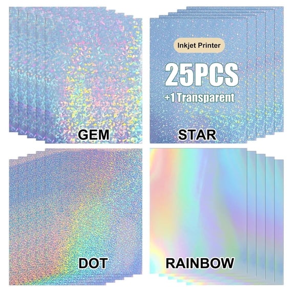 FungLam 25PCS Holographic Vinyl Sticker Paper Printable Glossy Self Adhesive for Inkjet