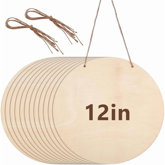 12 Pcs Wood Circles Crafts 30cm/12 Inch Natural Blank Wood Slices Unfinished Door Hanger Sign DIY Wood Rounds