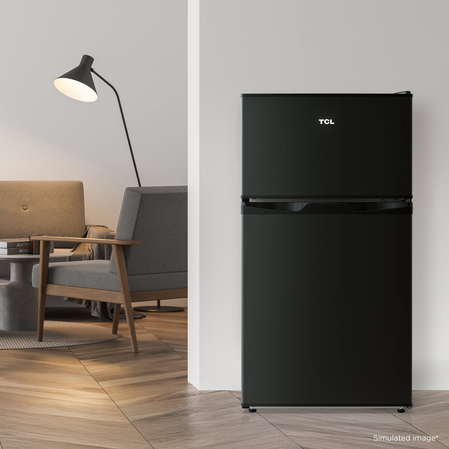 TCL Black Compact Two-Door Refrigerator with Freezer for Dorm, Office & Garage, 3.1 Cu.