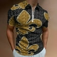 thumbnail image 2 of Black And Gold Fleur De Lis Men Zipper T-shirt Summer Casual Short Sleeve T-shirt Top, 2 of 7