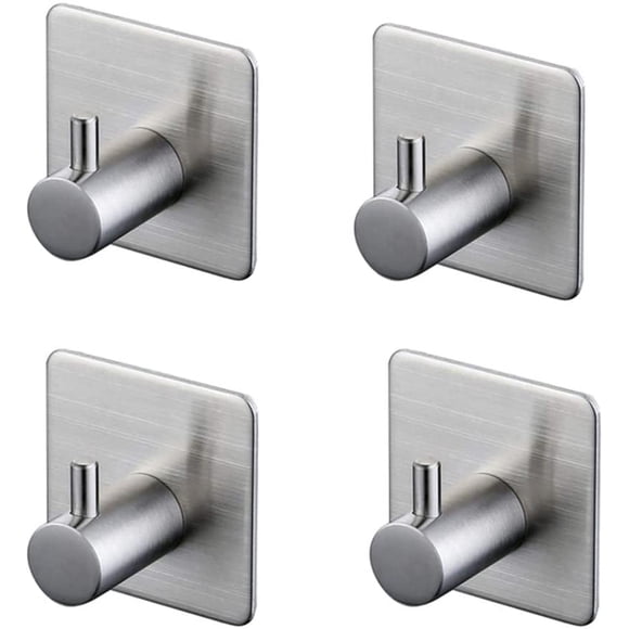 3M Adhesive Hook, Bathroom Wall Hook, Stainless Steel, 4 Pieces