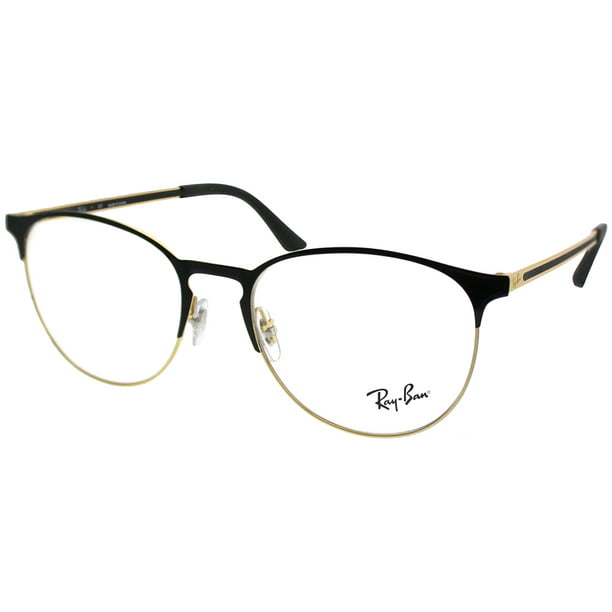 Ray-Ban RX6375 Metal Round Prescription Eyeglass Frames, Black On Gold/Demo  Lens, 51 mm 