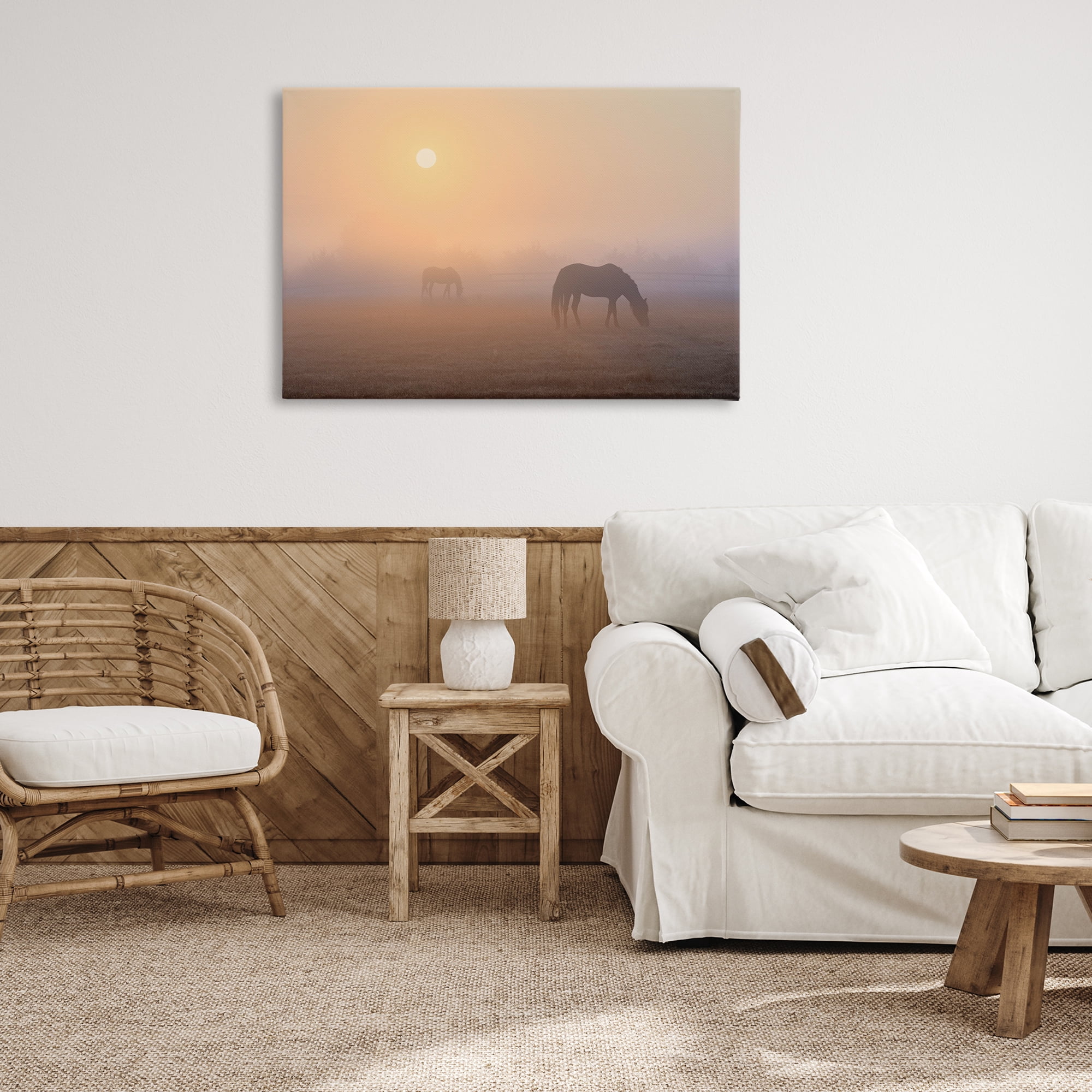 Stupell Industries Misty Sunlit Horses Landscape & Nature Photography Wrapped Canvas Art Print Wall Art, 36 x 24