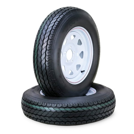 Free Country Wheel Assembly ST205/75D15 6-Ply C 101L 5 Lug on 4.5" PCD White Spoke Rim Trailer Tire, Set of 2