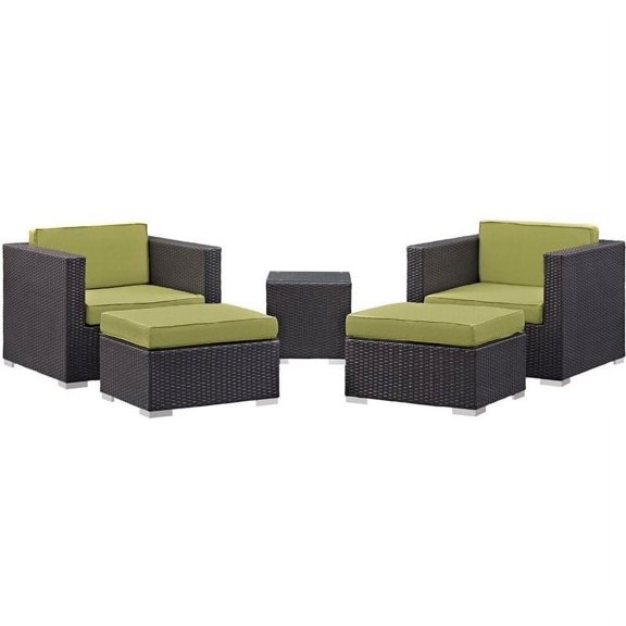 Hawthorne Collection 5 Piece Outdoor Sofa Set in Espresso and Peridot