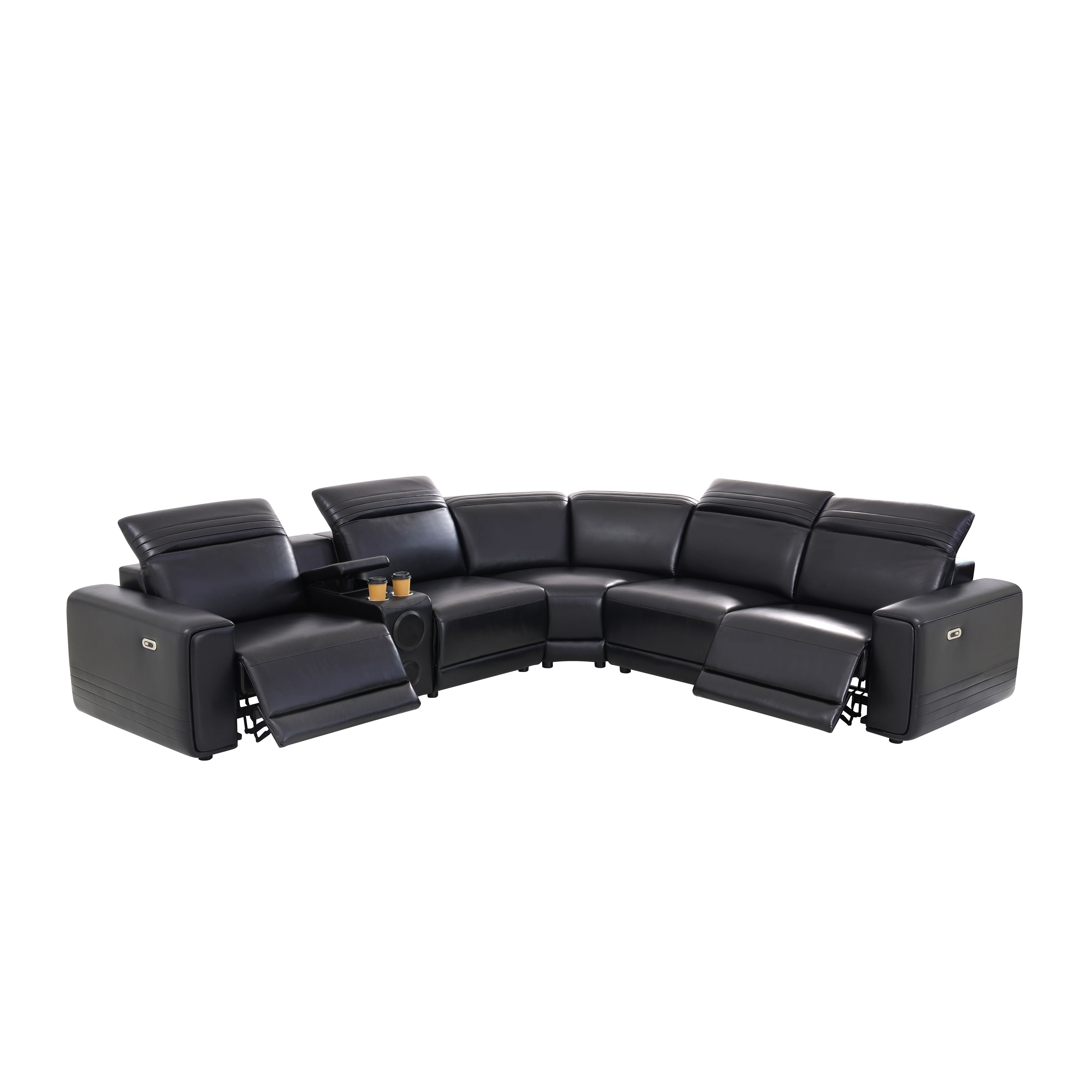 MAYEERTY Oversized Power Recliner Sectional Sofa, L-Shape Modular Couch Set with Bluetooth Speaker, USB Ports & Storage Console, Semi PU Leather for Living Room