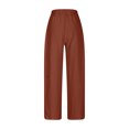 thumbnail image 5 of YUGYXL Cotton Linen Pants for Women Petite Casual Stretch Waist Pants Drawstring Lounge Long Pants Business Dressy Trousers Brown L, 5 of 6