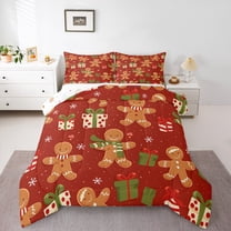 Manfei Child Gingerbread Man Bedding Comforter Set, Red Green Cartoon Twin Comforter Sets, Kawaii Christmas Snowflake Reversible Bedding Set, Ultra Soft Home Decor, 2pcs