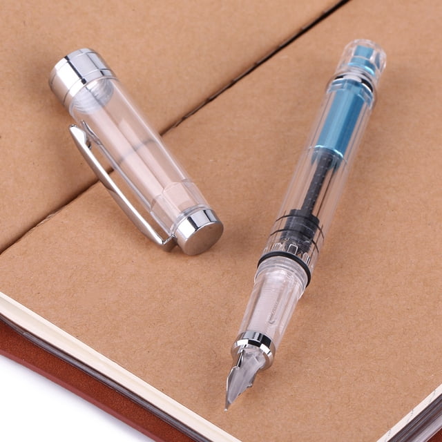 LHCER 4Pcs 0.5mm F Point Transparent Fountain Pen Stationery Supplies for Office Home Daily Writing, F Point Fountain Pen, Fountain Pen