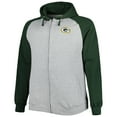 thumbnail image 2 of Men's Heather Gray Green Bay Packers Big & Tall Fleece Raglan Full-Zip Hoodie Jacket, 2 of 4