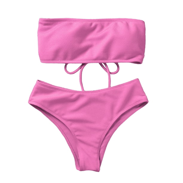 Wosthever Traje de baño dividido para mujer Traje de baño ajustable de verano con relleno Ropa de playa Rosa S Type2 NO2 Wosthever OD021066-01