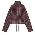 thumbnail image 6 of Trendy Cropped Jackets for Women Front Zipper Loose Polka Dots Print Fall Casual Coat Outerwear with Drawcord Hem (L, Brown), 6 of 6