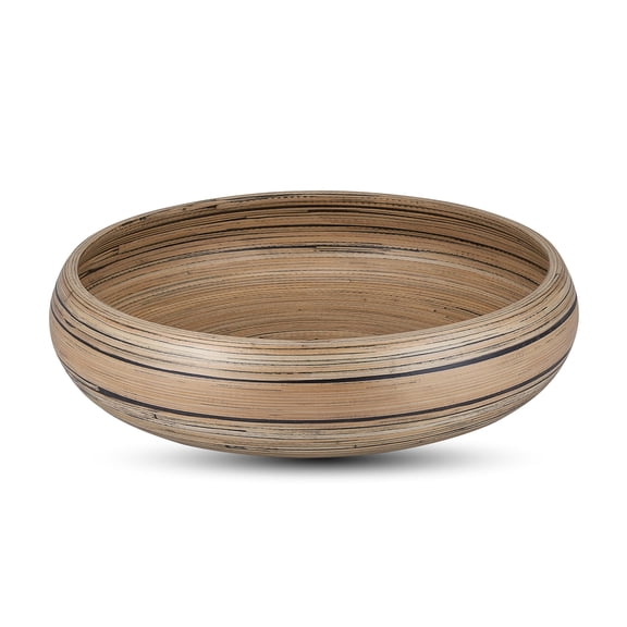 LEXA Bamboo Fruit Bowl for Kitchen Counter, 12 Inch Large & Round, Artisan Lacquered Wooden Fruit Bowl or Candy Bowl, Handcrafted Bamboo Fruit Basket for Kitchen & Home Decor (Black)