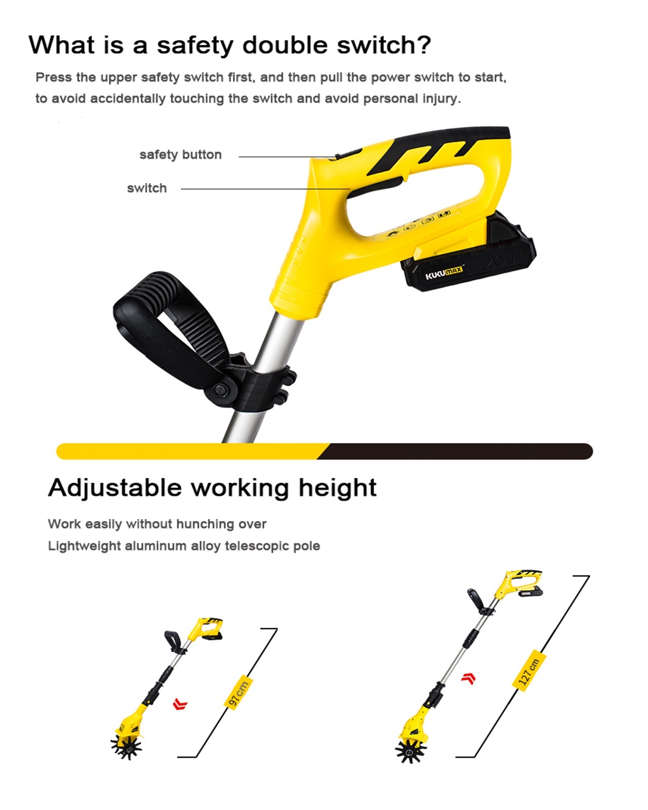 20V Handheld Tiller Garden Rotary Cultivator Machine Cordless Garden Power Tool Professional Portable Cultivator Garden Tools ,2 IN 1 Trimmer & Edger