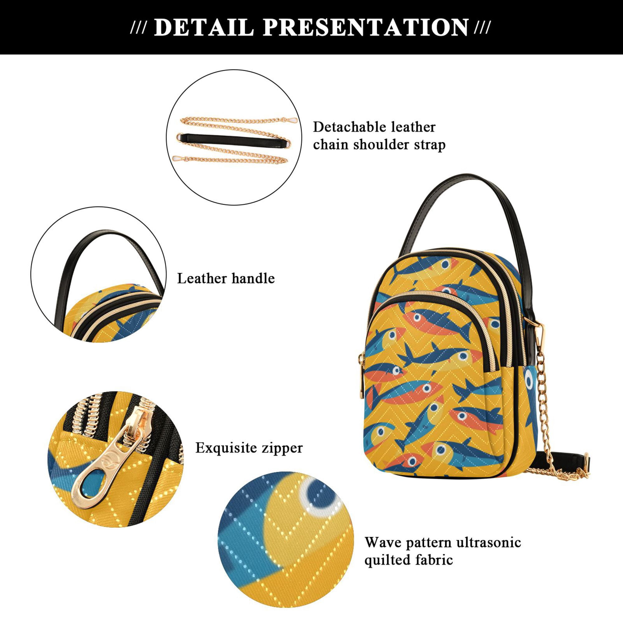 FORMRS Crossbody Bag for Women Quilted Travel Shoulder Cell Phone Purse with Chain Strap Handbag, Yellow Sardines Pattern