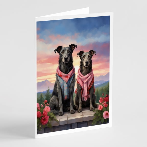 Scottish Deerhound Two Hearts Greeting Cards Pack of 8 7 in x 5 in