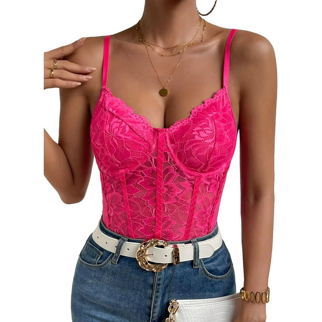 GHSDFBB Combinaison Bustier en Dentelle pour Femmes, Justaucorps Sans Manches Ajusté en Maille Transparente
