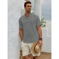 thumbnail image 4 of sogami Men's Henley Collar Short Sleeve Button Up Shirt Casual Linen Shirt, 4 of 8