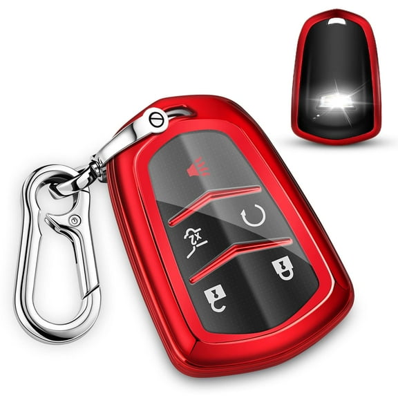 for Cadillac Key fob Cover,Soft TPU 360 Degree Car Key Case Protector with Keychain Compatible with 2015-2019 Cadillac Escalade CTS SRX XT5 ATS STS CT6 5-Buttons