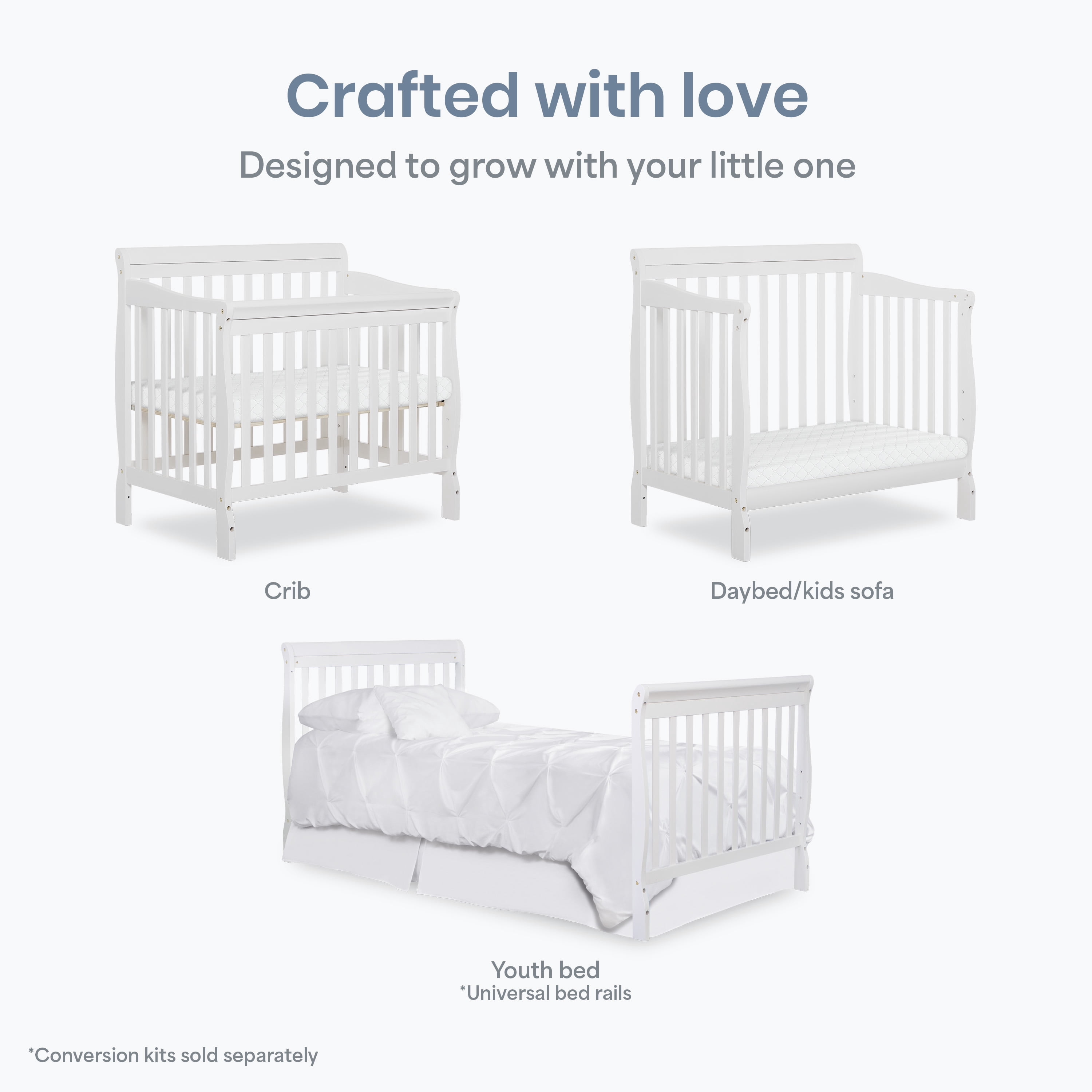 Dream On Me Aden 4-in-1 Convertible Mini Crib In White, Greenguard Gold Certified