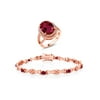 Gem Stone King Red Created Ruby 18K Rose Gold Plated Silver Ring and Tennis Bracelet Set For Women (7.94 Cttw Oval Cut)