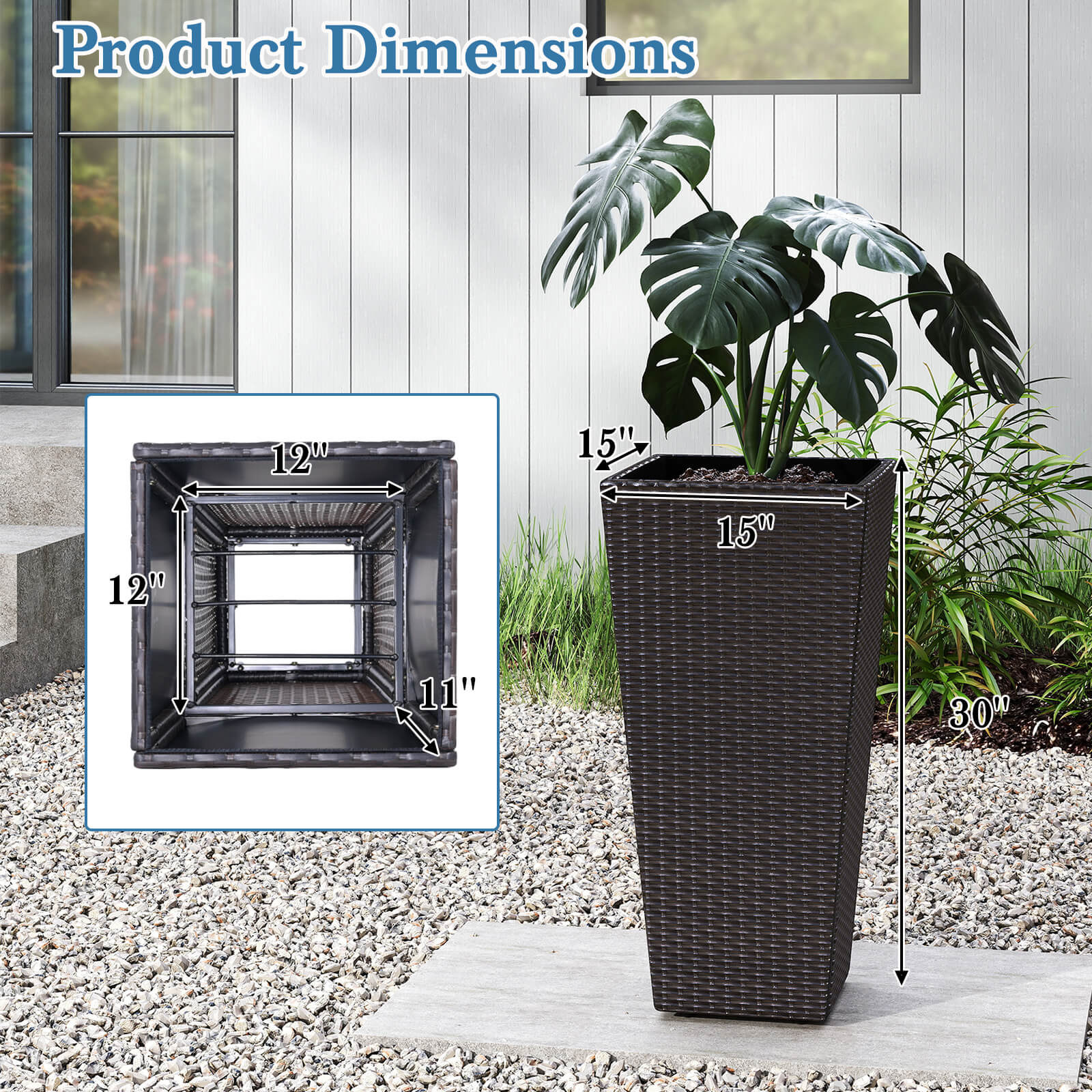 Costway 30” Tall Flower Pot Set of 2 Planter Pots with Open-ended Base & Non-woven Soil Bag