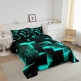 thumbnail image 4 of Black and Teal Comforter Set Modern Abstract Bedding, 3D Glowing Plaid Bedding Comforter Sets Gradient Grid Duvet, Neon Square Quilted Comforter 2pcs (Black Reversible), 4 of 6