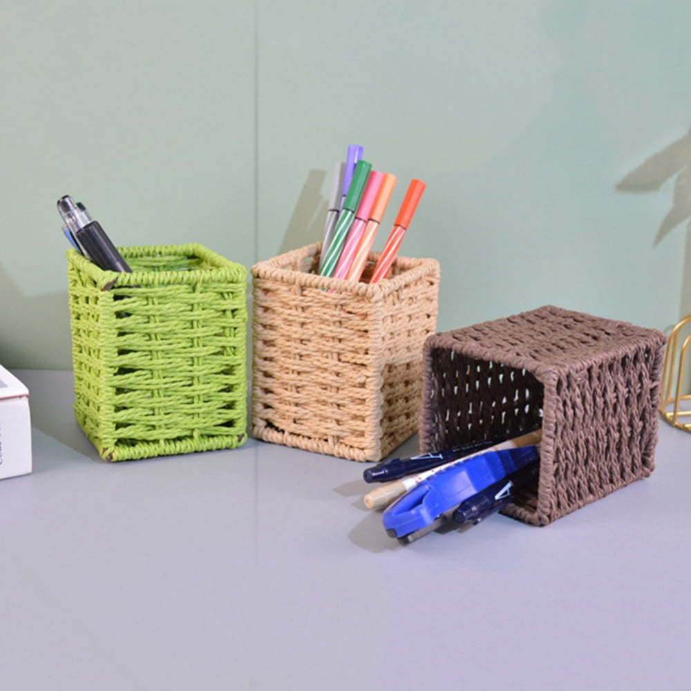 Handmade Wicker Pencil Holder Pen Holder, Nature Rattan Makeup Brush