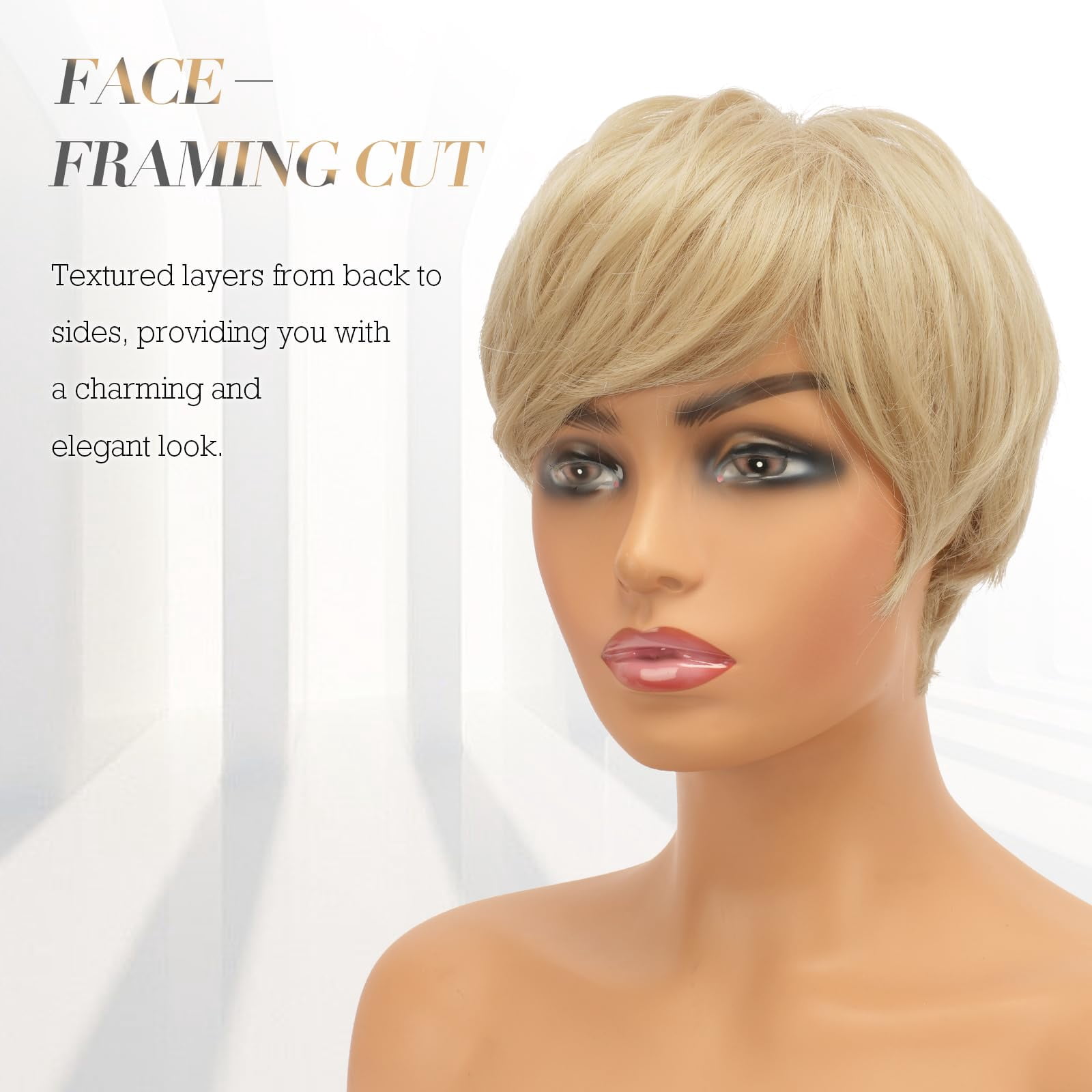 Layered Pixie Cut Wigs Synthetic Short Ombre Gray Wavy Grey to Black Glueless Wig for Women with Bangs