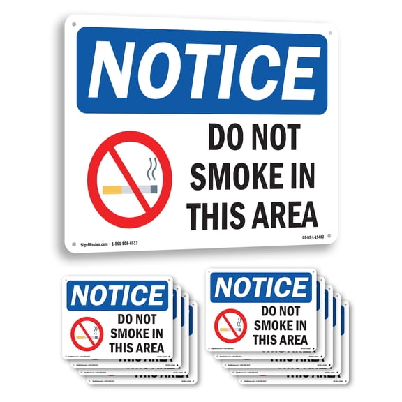 Do Not Smoke In This Area OSHA Notice Rigid Plastic Sign 24 Inch x 18 Inch - 10 Pack