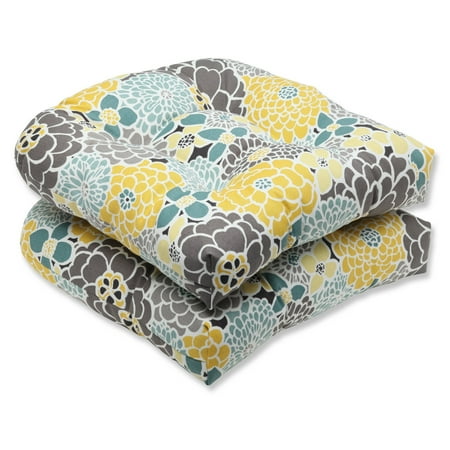 Outdoor Patio Seat Cushions Set of 2 Yellow, Blue and Gray Flor Grande Decorative Outdoor Patio Wicker Chair Seat Cushions 19