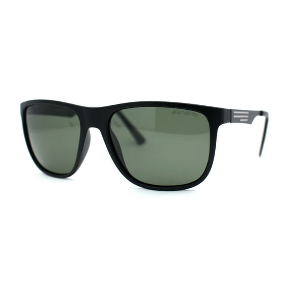 Polarized Mens Flat Top Rectangular Sport Horn Rim Sunglasses Matte Black Green