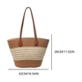thumbnail image 2 of Bolso de mano de moda para mujer bolso de paja tejido a rayas de Color sólido para ir de compras y trabajar, 2 of 8