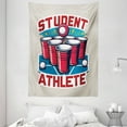 thumbnail image 2 of Ambesonne Funny Tapestry Wall Hanging, Beer Pong Themed Athlete Art, 60"x80", Dark Pink Blue and Red, 2 of 3