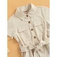 thumbnail image 5 of hirigin Kids Girls Casual Romper, Solid Color Short Sleeve Button-Down Lapel Bodysuit with Belt, 5 of 8