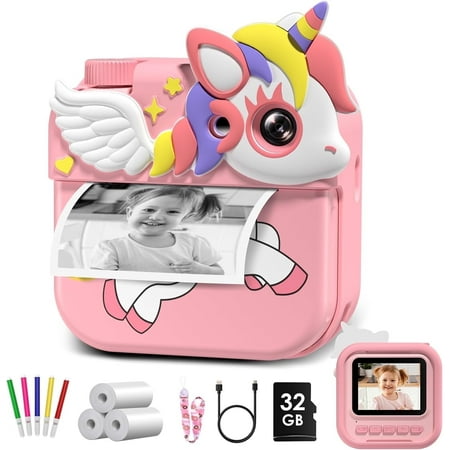 Gofunly Kids Camera Instant Print, 1080P HD Instant Camera for Kids, Toddler Digital Camera for 4-12 Year Old Boys Girls - Pink