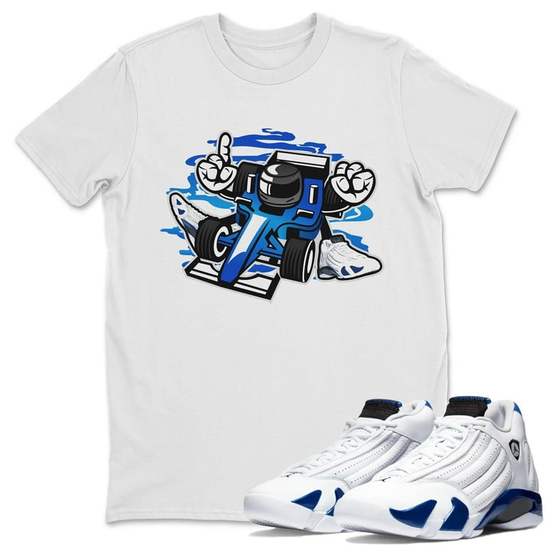 Racer T Shirt Jordan 14 AJ14 White Hyper Royal Sneakers Matching Outfits White X Large