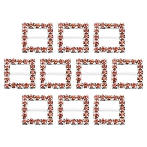 Uxcell Square Rhinestone Buckle Slider, 10Pcs 15mm Copper Rhinestone Crystal Ribbon Buckle, Light Pink
