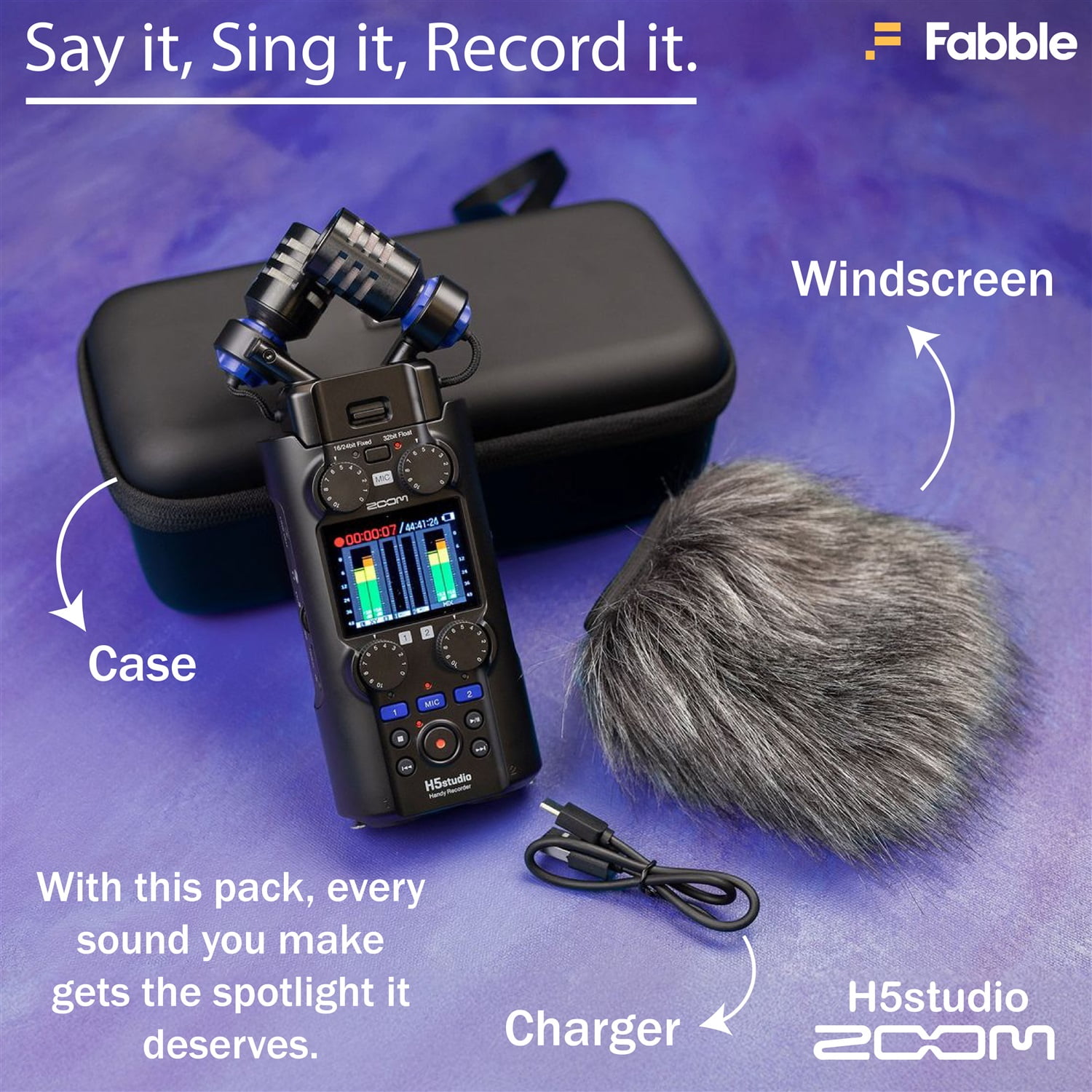 Zoom H5studio Handy Recorder Bundle with Official Accessory Pack, 32-Bit Float Recording, Detachable XY Microphone, 64GB microSDHC Card, Batteries, and Cleaning Cloth