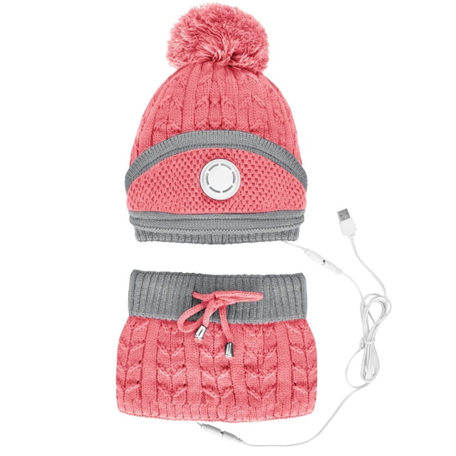 USB Heating Scarf Hat Set for Women Winter Warm Knitted Accessory with Rechargeable Heating Technology