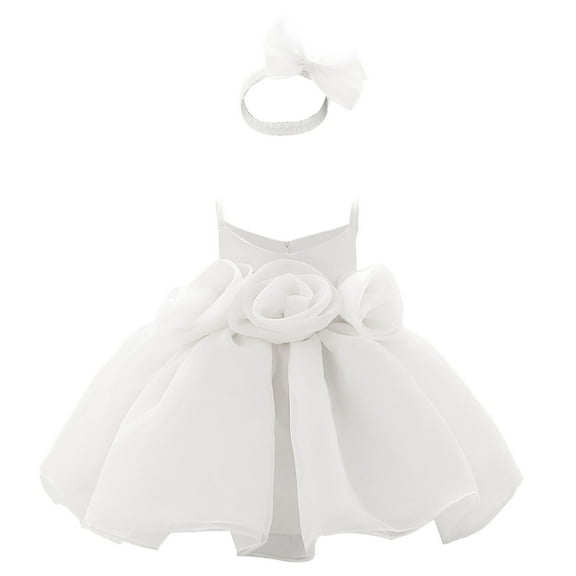 FAIWAD Baby Girls Sleeveless Dress Sqaghetti Strap Layering Dress for Wedding Party with Headwear