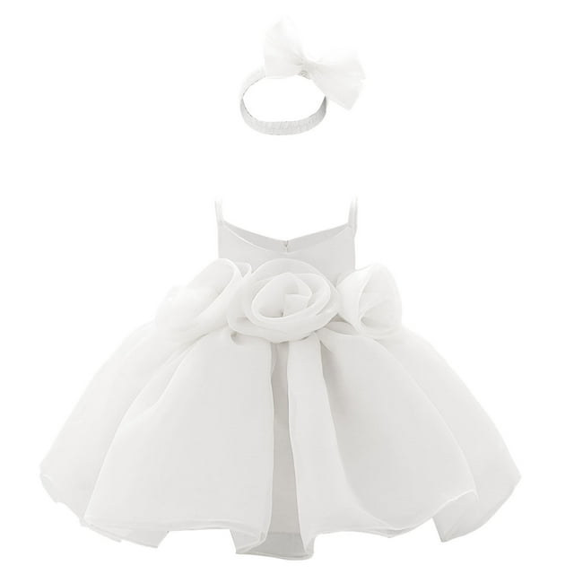 FAIWAD Robe Sans Manches pour Bébés Filles Robe à Bretelles Superposées pour Mariage Fête avec Couvre-Chef