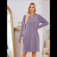 thumbnail image 4 of Vestido Informal de Larga con Bolsillos y Cuello en V para Mujer, Holgado, para Otoño e Invierno Púrpura XL, 4 of 9