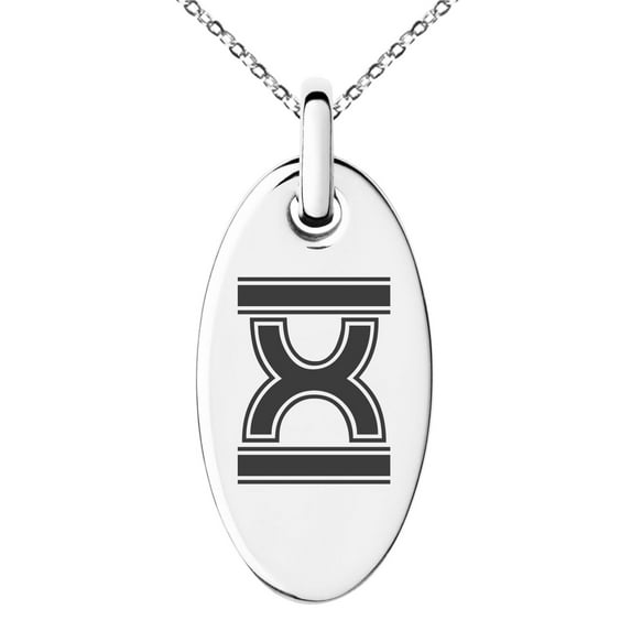Stainless Steel Letter X Initial Empire Monogram Engraved Small Oval Charm Pendant Necklace