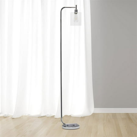 Simple Designs - Modern Iron Lantern Floor Lamp with Glass Shade - Chrome