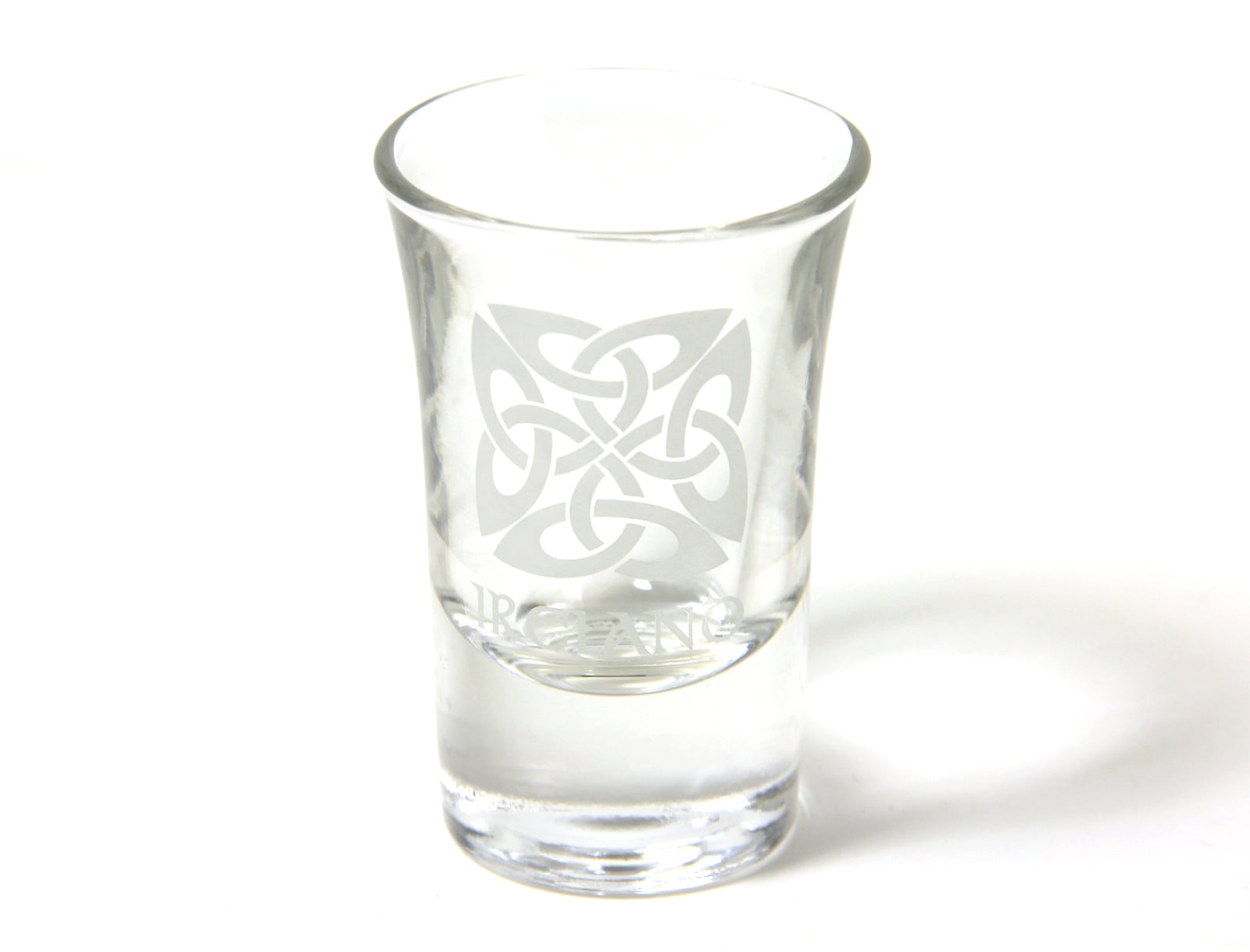 Black Shot Glass With Green Shamrock Design and White Irish Text 