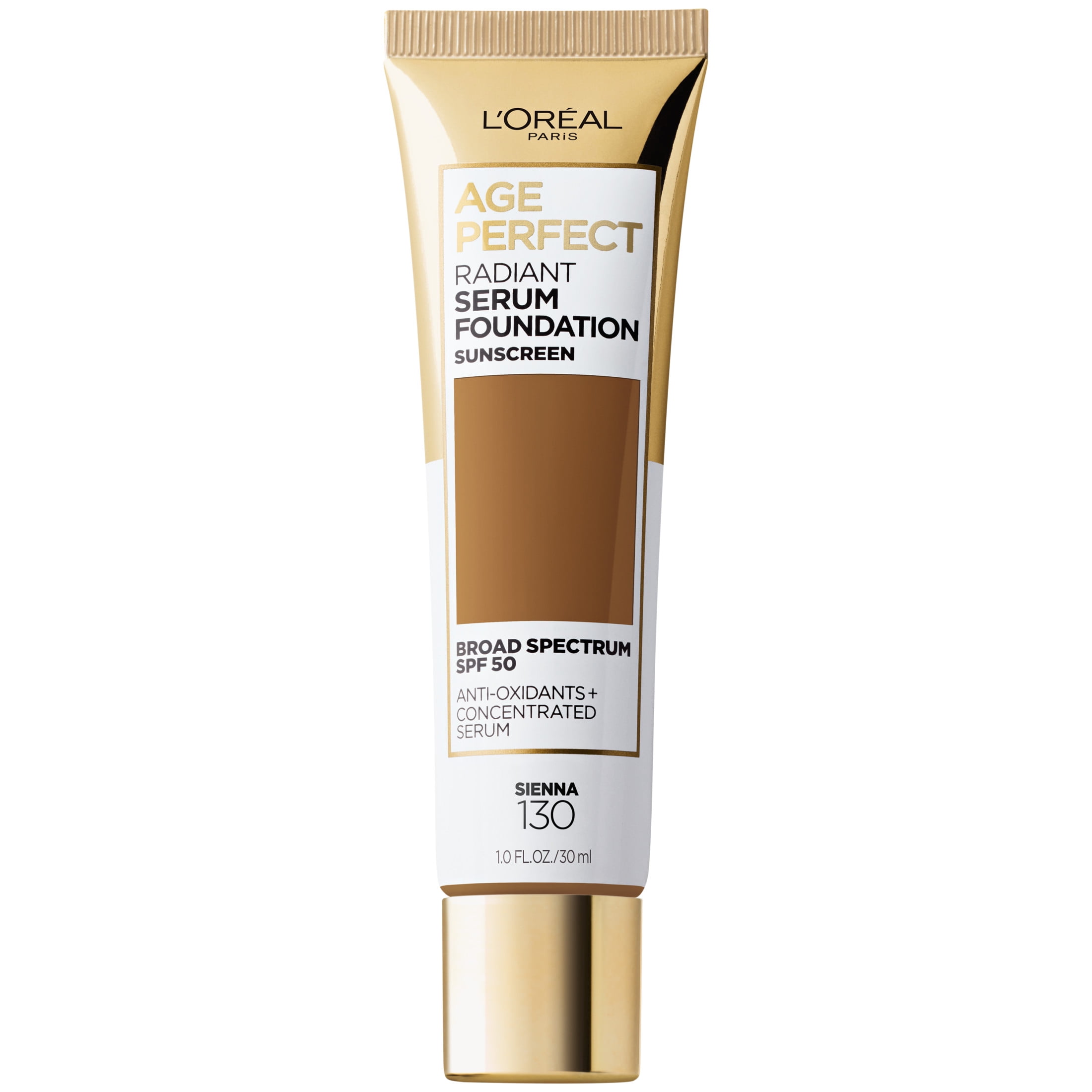 (3 pack) L'Oreal Paris Age Perfect Radiant Serum Foundation Makeup, 130 Sienna, 1 fl oz