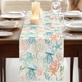 thumbnail image 3 of Table Runners 108 Inches Long Dress Scarves, Teal Red Jellyfish Coastal Farmhouse Coffee/Dining/Kitchen Table Runner for Living Room, Nautical Beach Coral Starfish 13x108 Inch, 3 of 9