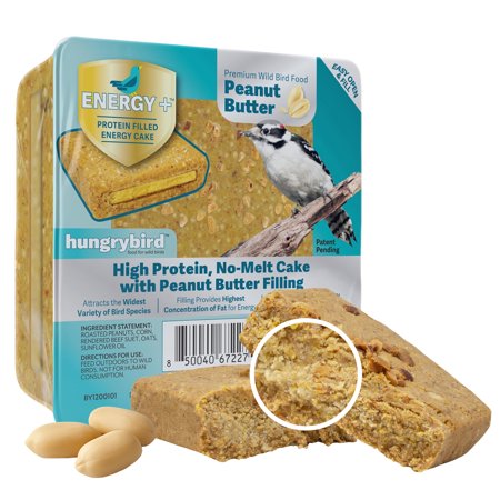 Hungrybird Energy+ No-Melt, High-Protein Suet Cake with Peanut Butter Filling for Outside Wild Bird Feeders