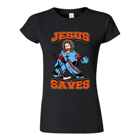 Junior New Jesus Saves Hockey Jersey Puck Sports Funny DT T-Shirt